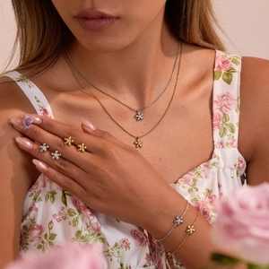 Stainless Steel Floral Flower Pendant Necklace Elegant Dainty Rhinestone Bracelet Stud Earrings Jewelry Accessories For Women