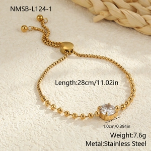 Detail view of gold stainless steel sliding bracelet with 1.0cm round cubic zirconia stone