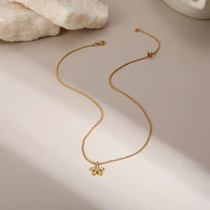 Elegant gold stainless steel flower pendant necklace with clear crystal accent