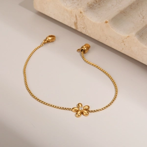 Exquisite gold stainless steel flower bracelet with sparkling zircon inlay for women