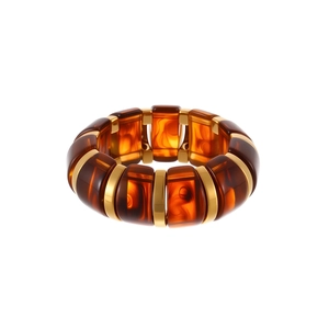 Bracelet extensible en résine ambrée vintage avec accents dorés et motif marbré