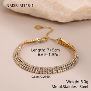 Dreireihiges Strass-Tennisarmband aus vergoldetem Edelstahl für elegante Damen