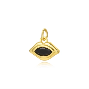 18k gold plated lip shaped pendant with marquise black zircon for DIY jewelry making