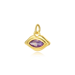 Lip-shaped 18k gold plated copper pendant with marquise purple zircon for DIY jewelry
