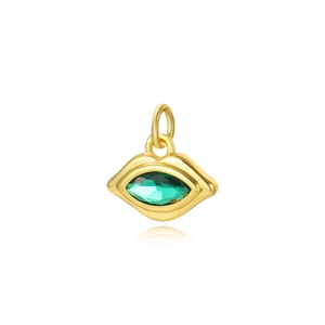18k gold plated copper lip shaped pendant with emerald green cubic zirconia for DIY jewelry