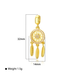 18k gold plated dreamcatcher feather pendant with sparkling crystals 32mm x 14mm