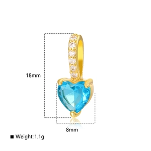 Detailed view of 18mm heart-shaped blue zircon pendant with 18k gold plating details