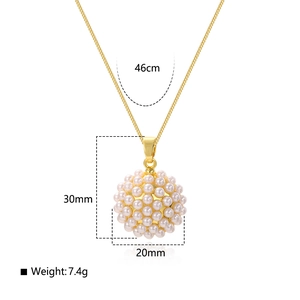 Detail view of 18k gold plated necklace with 30mm pearl ball pendant and 46cm chain length