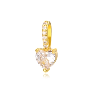 Detail of 18k gold heart pendant with sparkling cubic zirconia and crystal bail