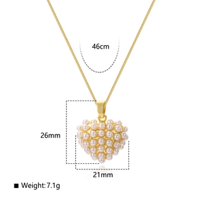 Detailed size specifications for gold heart pendant necklace with white pearls