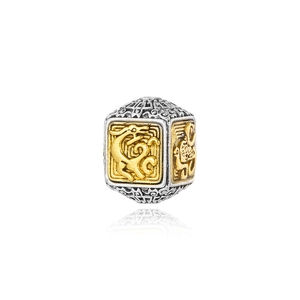 Ethnic style alloy Tibetan silver bead featuring golden relief carvings for DIY jewelry