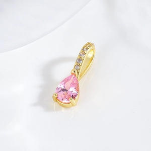 Exquisite 18k gold plated pink teardrop zircon pendant charm for DIY jewelry making