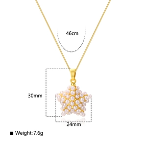 Detail of 30mm star-shaped pendant with white pearls on a 46cm gold chain