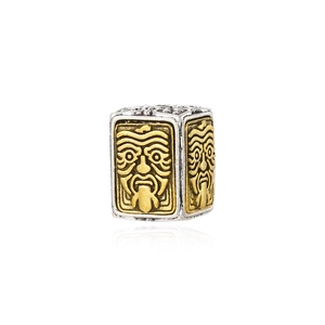 Ethnic alloy silver bead with golden Zaki Lhamo relief and tribal totem patterns