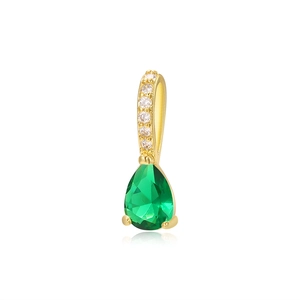 Detail of pear-shaped green zircon pendant with gold setting and sparkling small diamonds