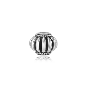 Cuenta de linterna de plata antigua de 10mm con texturas grabadas para joyas DIY