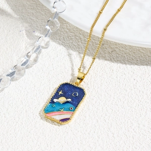 Starry sky tarot pendant necklace with colorful enamel stars and moon in gold finish