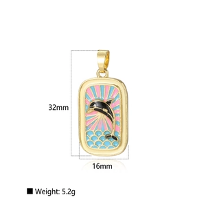 Detail view of colorful enamel dolphin tarot pendant with 32mm height and 5.2g weight