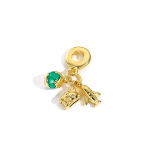 Travel charms with gold airplane, suitcase, and green globe for beaded necklaces