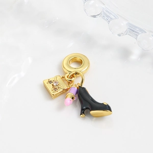 Golden charm set with handbag, lipstick, and high heel charms for DIY bracelets