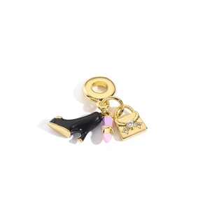 Golden high heel lipstick and handbag charm set for DIY jewelry bracelets