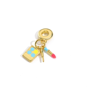 Three-piece makeup charm set with eyeshadow palette brush and lipstick for DIY bracelets