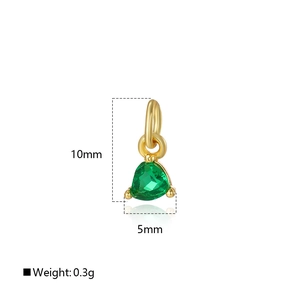 Macro shot of 10x5mm gold triangle pendant with green zircon and sizing data