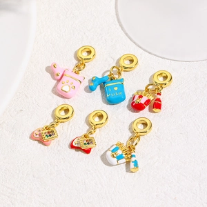 18 Karat Vergoldeter Kupfer Emaille DIY Charm Anhänger Für Armband Halskette Game-Controller Pommes Musik Knochen Schmuck