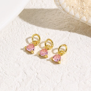 Exquisite gold-plated heart-shaped pink zircon pendant charms for DIY jewelry making