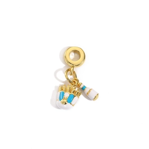 Goldener Ringanhänger mit Emaille-Badminton und Bowling-Anhängern für DIY-Schmuck