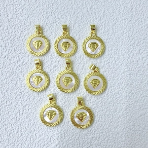 Colgante redondo dorado con incrustación de nácar blanco y borde de sol para joyería DIY
