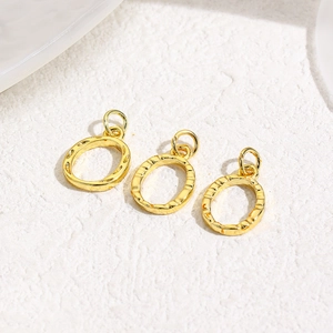 Three 18k gold plated hammered oval heart pendants for DIY jewelry making
