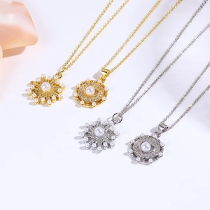 Retro 18K Vergoldete Kupfer Künstliche Perlenimitat Herz Schneeflocke Anhänger Halskette Mit Zirkonia Für Damen Süßer Schmuck Geschenk