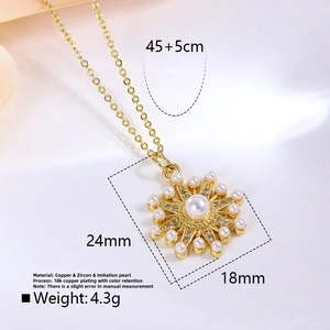 18K vergoldete Sonnenblumen Perlenkette mit funkelnden Zirkonia Steinen für Damen