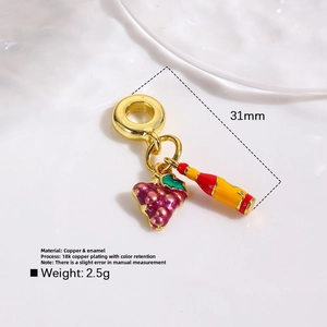 18k gold plated copper enamel grape and bottle charm pendant for DIY jewelry making