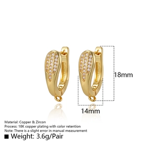 Pendientes minimalistas de cobre en forma de U dorados con circonitas y baño de 18K