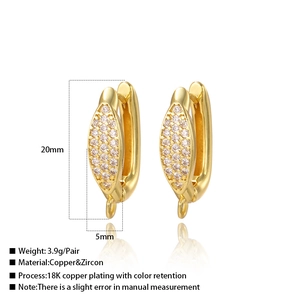 Ganchos para pendientes en forma de U de cobre chapado en oro de 18K con circonitas