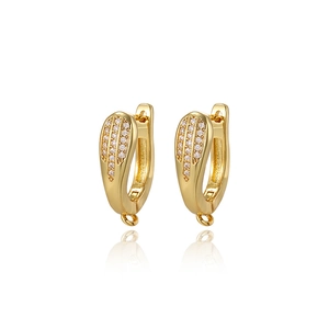 Pendientes de aro en U dorados con pavé de circonitas para la creación de joyas DIY