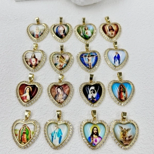 Heart Religious Pendant Necklace 18K Gold Plated Copper Virgin Mary Jesus Sacred Heart Zirconia Inlaid Christian Jewelry For Women