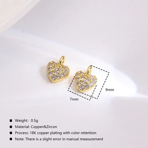 Exquisite 18K gold plated heart charms with zircon inlay for DIY jewelry making