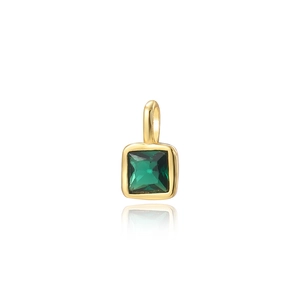 Minimalist 18k gold plated square green zircon pendant accessory with mirror reflection