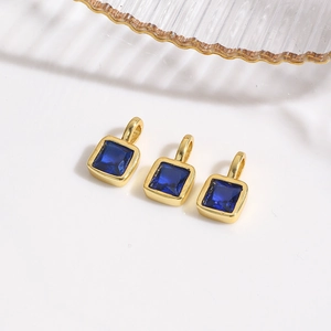 Sweet 18k gold plated square blue zircon pendants for DIY jewelry making
