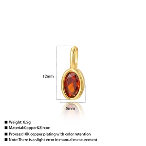 Oval red zircon charm with 18K gold plated copper base for DIY jewelry making