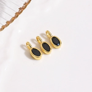 Three oval black zircon pendants with gold frames for DIY jewelry necklace making