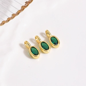 Three elegant gold-plated oval green zircon pendants for DIY necklace jewelry making