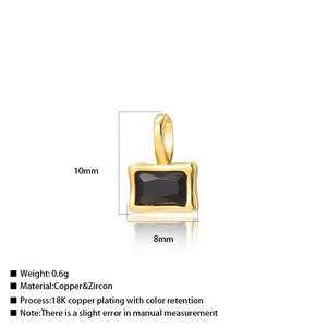 Exquisite rectangle black zircon pendant with 18K gold plated copper frame for jewelry making