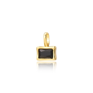 Minimalist rectangular black zircon pendant with gold frame and mirror reflection effect