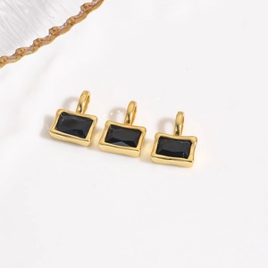 Three rectangular gold-rimmed black zircon pendants for DIY jewelry making