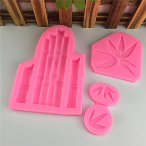 Detail of 3-piece pink bamboo leaf silicone molds for fondant and resin clay crafts