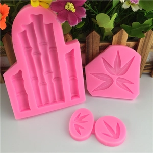 Pink silicone bamboo leaf and stem mold set for fondant, clay, and resin cake crafts